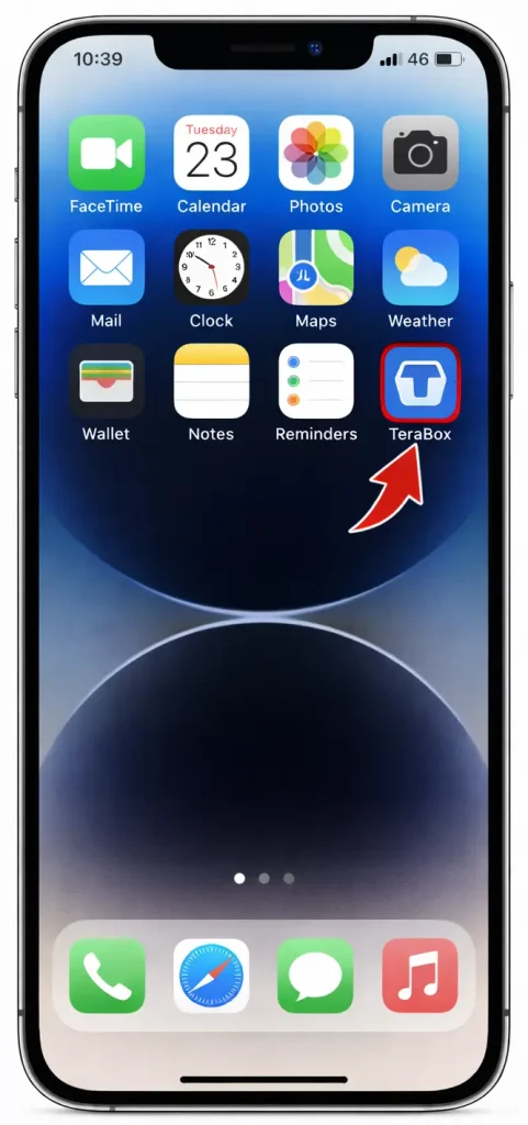 iPhone home screen displaying the TeraBox app icon highlighted after successful installation.