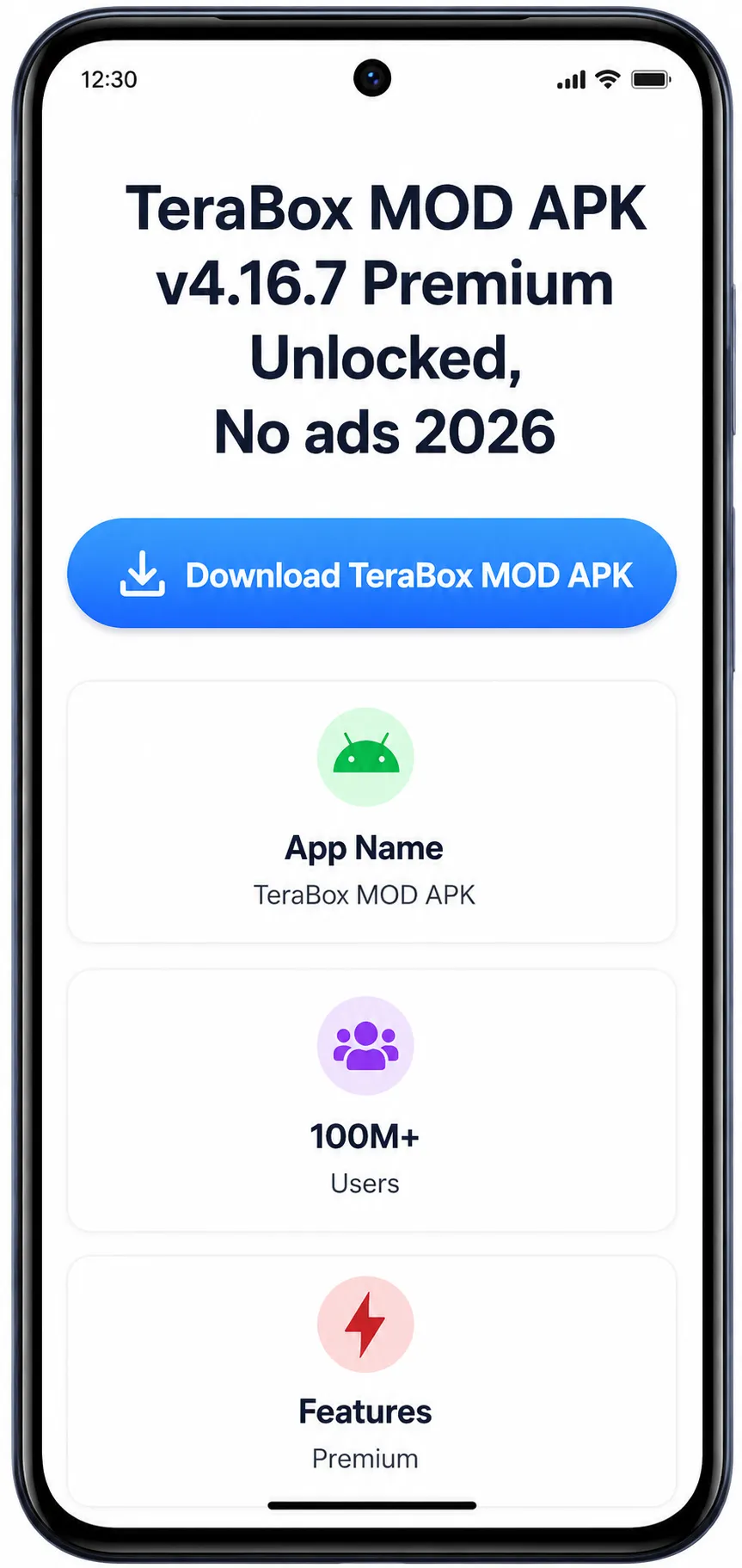 Smartphone screen displaying a TeraBox download page with a download button and app information.