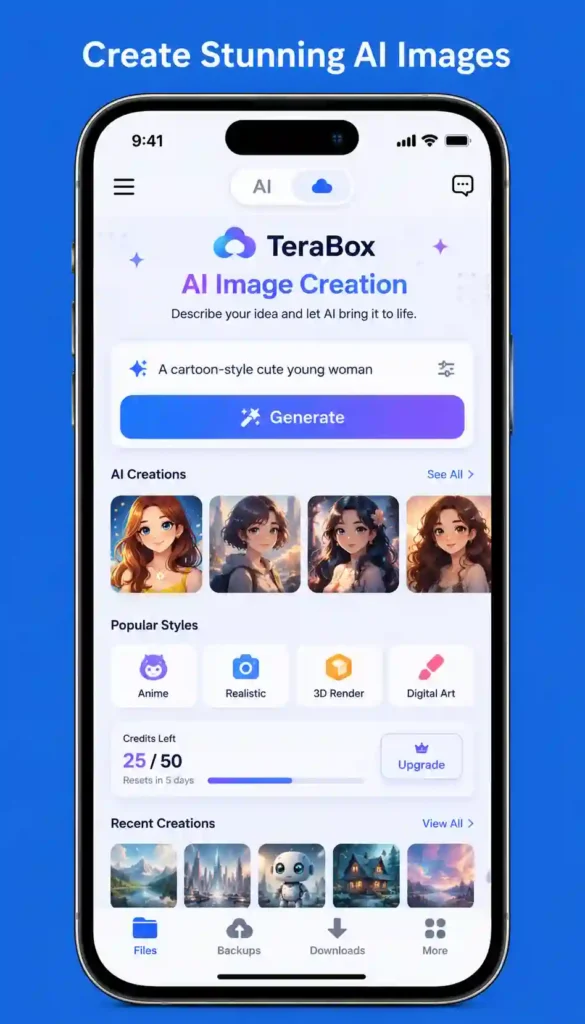 TeraBox AI image creation tool for generating stunning artwork from text prompts