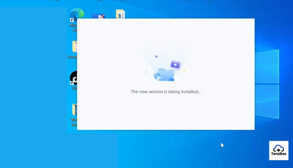 TeraBox installer showing the installation progress while the new version is being installed on a Windows PC.
