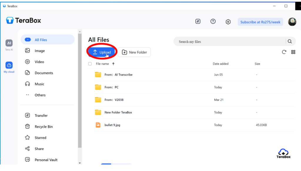How to upload documents on TeraBox
